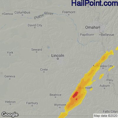 Hail Map for Lincoln, NE Region on May 31, 2022