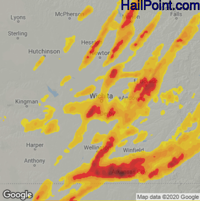 Hail Map for Wichita, KS Region on May 31, 2022 