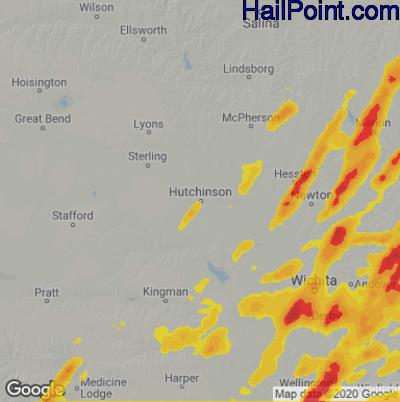 Hail Map for Hutchinson, KS Region on May 31, 2022 