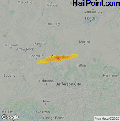 Hail Map for Columbia, MO Region on May 31, 2022