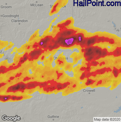 Hail Map for Childress, TX Region on May 31, 2022