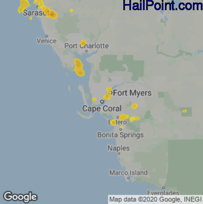 Hail Map for Cape Coral, FL Region on May 31, 2022