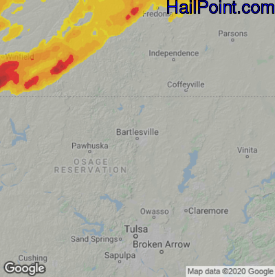 Hail Map for Bartlesville, OK Region on May 31, 2022
