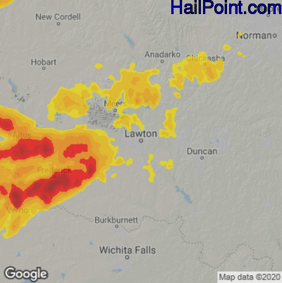 Hail Map for Lawton, OK Region on May 31, 2022