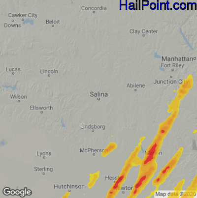 Hail Map for Salina, KS Region on May 31, 2022 