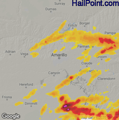 Hail Map for Amarillo, TX Region on May 31, 2022