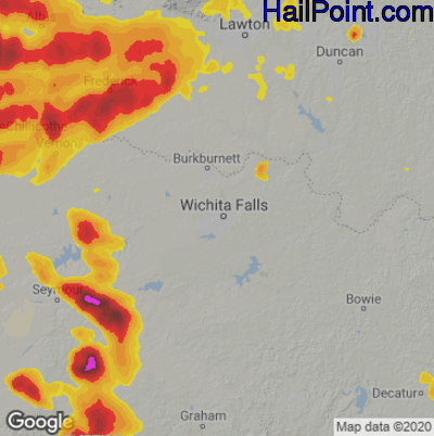 Hail Map for Wichita Falls, TX Region on June 1, 2022