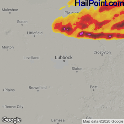 Hail Map for Lubbock, TX Region on June 1, 2022 