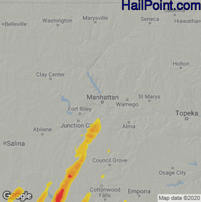 Hail Map for Mahhattan, KS Region on June 1, 2022 