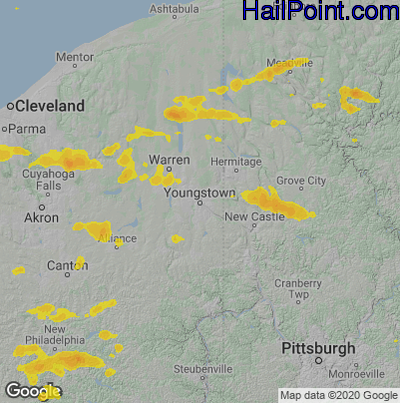 Hail Map for Youngstown, OH Region on June 1, 2022