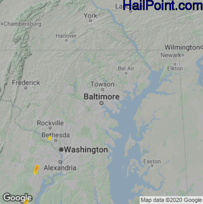 Hail Map for Baltimore, MD Region on June 1, 2022 