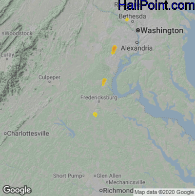 Hail Map for Fredericksburg, VA Region on June 1, 2022