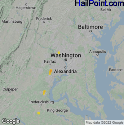 Hail Map for Arlington, VA Region on June 1, 2022