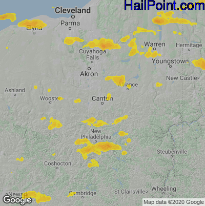 Hail Map for Canton, OH Region on June 1, 2022 