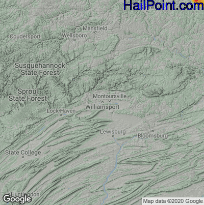 Hail Map for Willamsport, PA Region on June 1, 2022