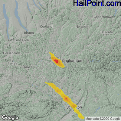Hail Map for Binghamton, NY Region on June 1, 2022