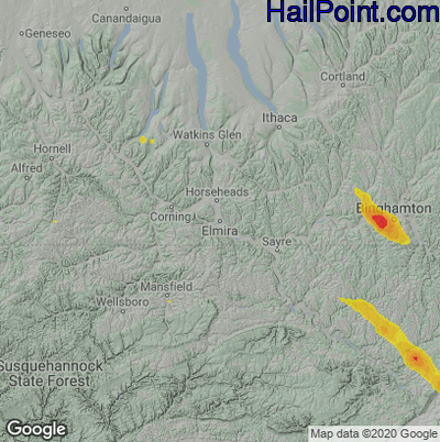 Hail Map for Elmira, NY Region on June 1, 2022