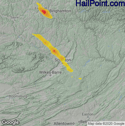 Hail Map for Scranton, PA Region on June 1, 2022 