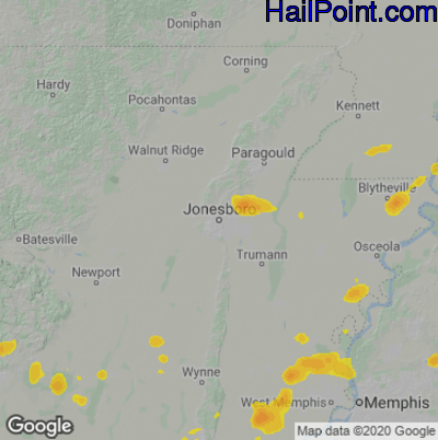 Hail Map for Jonesboro, AR Region on June 1, 2022 