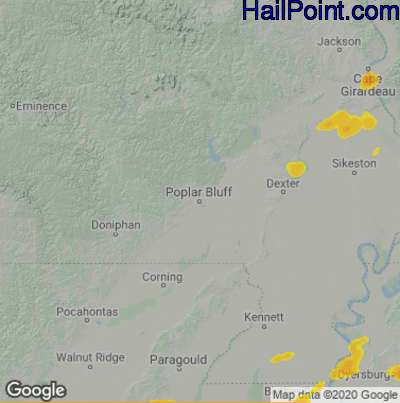 Hail Map for Poplar Bluff, MO Region on June 1, 2022
