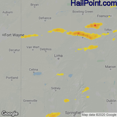 Hail Map for Lima, OH Region on June 1, 2022