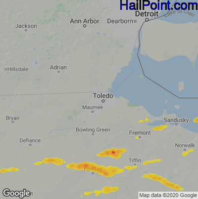 Hail Map for Toledo, OH Region on June 1, 2022