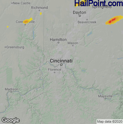 Hail Map for Cincinnati, OH Region on June 1, 2022