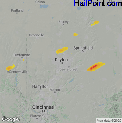 Hail Map for Dayton, OH Region on June 1, 2022