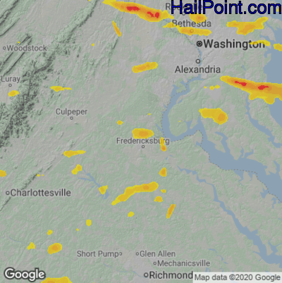 Hail Map for Fredericksburg, VA Region on June 2, 2022