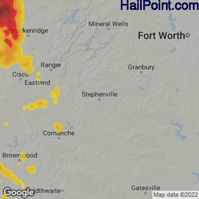 Hail Map for Stephenville, TX Region on June 2, 2022 