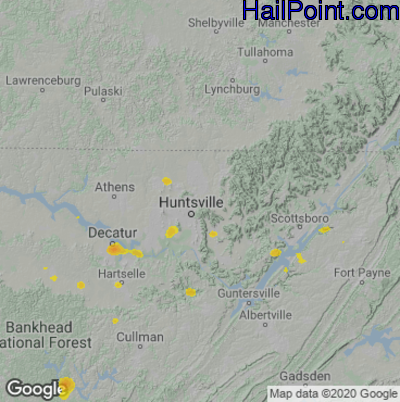 Hail Map for Huntsville, AL Region on June 2, 2022