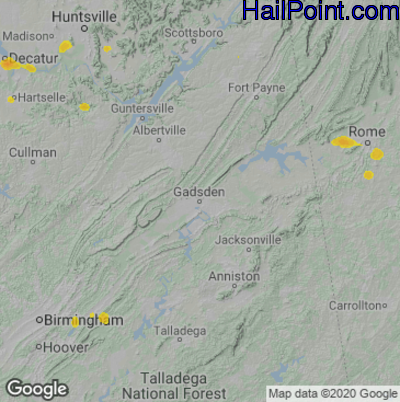 Hail Map for Gadsen, AL Region on June 2, 2022