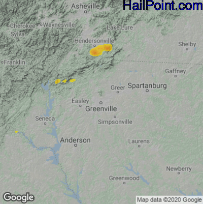 Hail Map for Greenville, SC Region on June 2, 2022