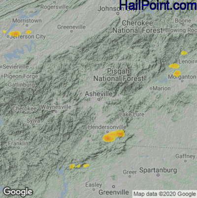 Hail Map for Asheville, NC Region on June 2, 2022