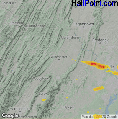 Hail Map for Winchester, VA Region on June 2, 2022 