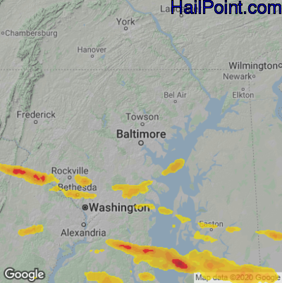 Hail Map for Baltimore, MD Region on June 2, 2022 
