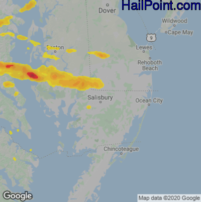 Hail Map for Salisbury., MD Region on June 2, 2022 
