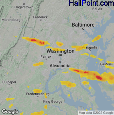 Hail Map for Arlington, VA Region on June 2, 2022