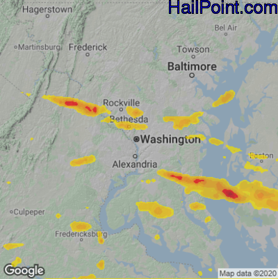 Hail Map for Washington, DC Region on June 2, 2022