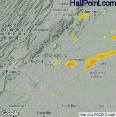 Hail Map for Lynchburg, VA Region on June 2, 2022