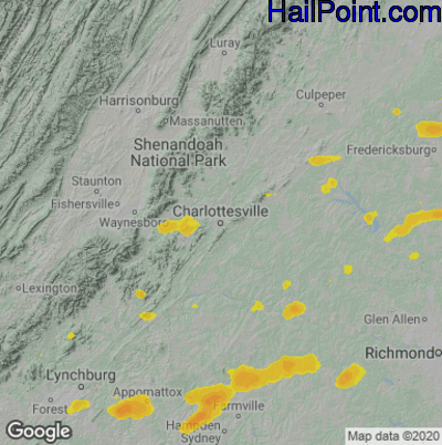 Hail Map for Charlotttesville, VA Region on June 2, 2022