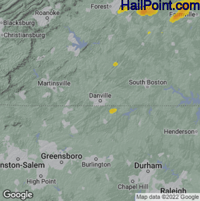 Hail Map for Danville, VA Region on June 2, 2022