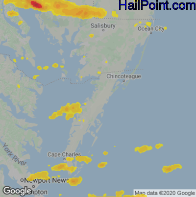 Hail Map for Parksley, DE Region on June 2, 2022