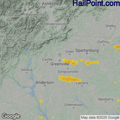 Hail Map for Greenville, SC Region on June 3, 2022