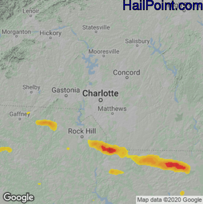Hail Map for Charlotte, NC Region on June 3, 2022