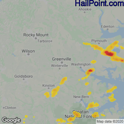 Hail Map for Greenville, NC Region on June 3, 2022 