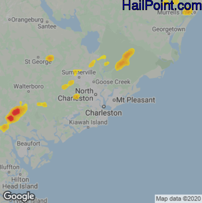 Hail Map for Charleston, SC Region on June 3, 2022