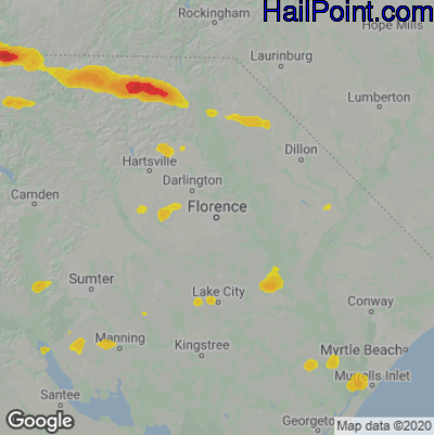 Hail Map for Florence, SC Region on June 3, 2022