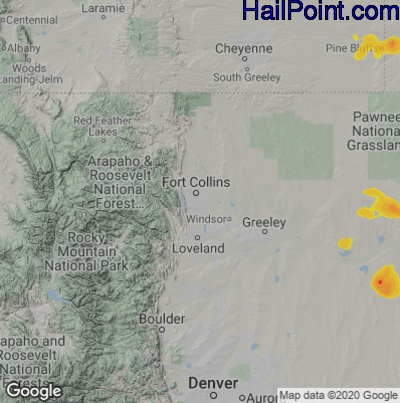 Hail Map for Fort Collins, CO Region on June 3, 2022