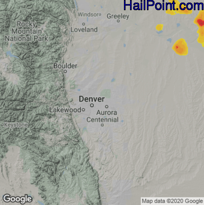 Hail Map for Denver, CO Region on June 3, 2022